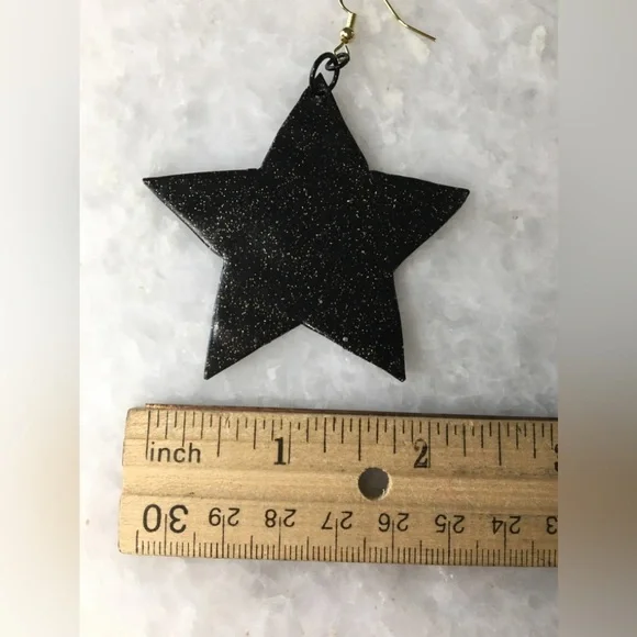 Large Black Stars with gold glitter accents handcrafted statement earrings ✨⭐️🖤 - Picture 6 of 13